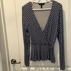 Ellen Tracy Periwinkle Polka Dot Wrap Blouse